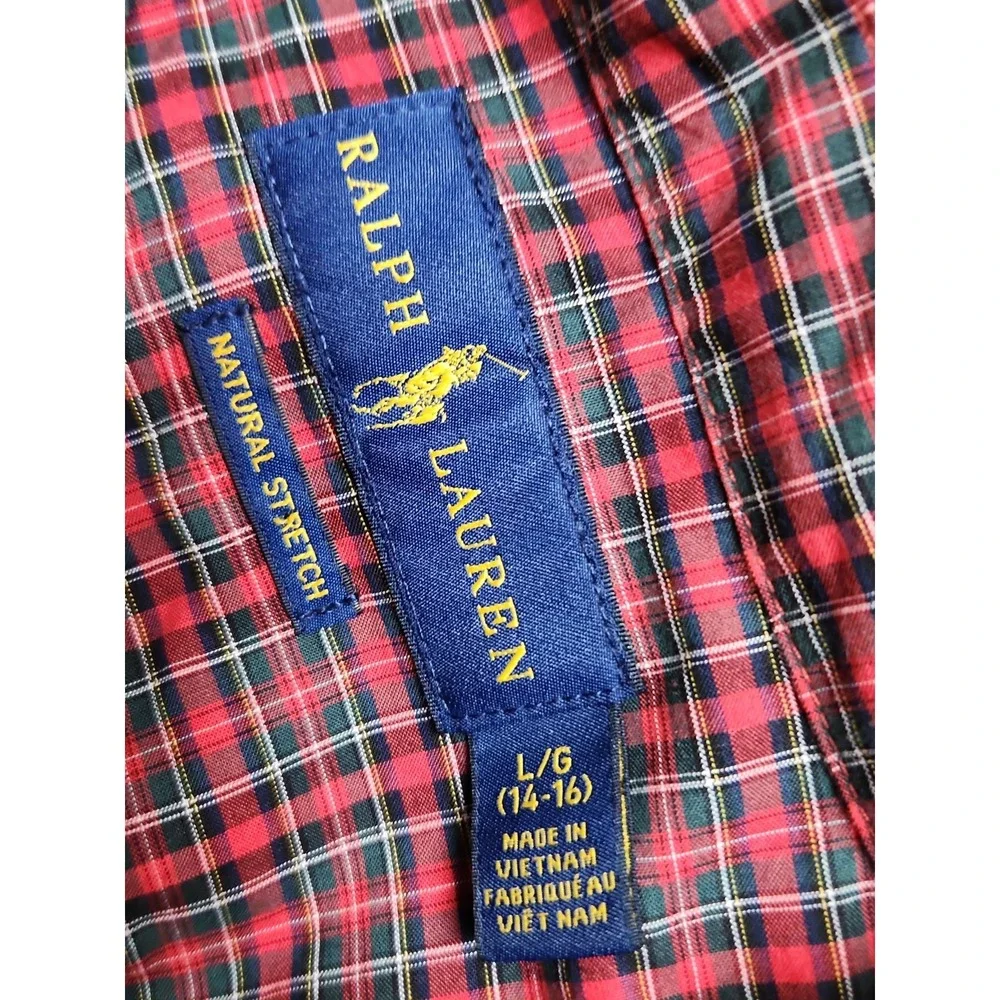 Ralph Lauren Kids Tartan Red Plaid Button Down Shirt Long Sleeve L 14-16